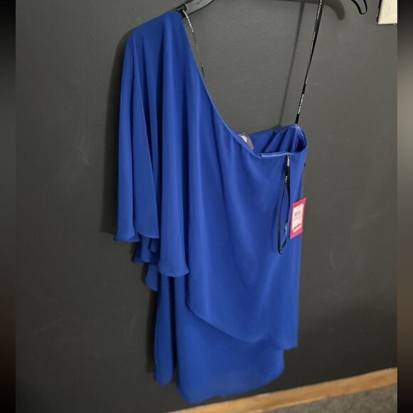 Vince Camuto One Shoulder Seath Layered Mini Cocktail Dress NWT Size 6 Blue - Picture 4 of 7